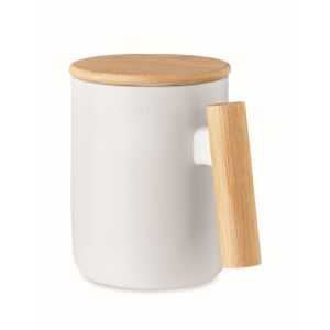 Taza de porcelana con tapa y asa de bamb personalizada