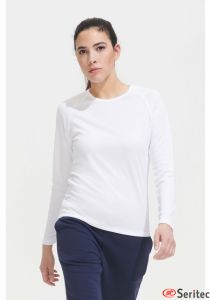 Camiseta blanca de deporte personalizable mujer manga larga
