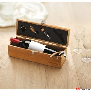 Set vino publicitaro en caja de bamb