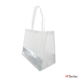 Bolsa lafayette blanca/negra con banda plateada para personalizar