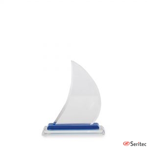 Trofeos de cristal forma vela de barco grande serigrafiada